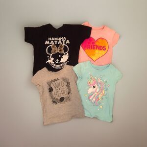 Lot of 4 Girls' Summer Shirts Size 4T Childrens Place, Cat & Jack, Disney
